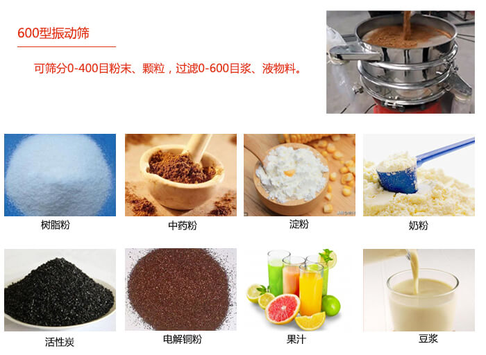 　直徑600型振動(dòng)篩使用的行業(yè)：食品行業(yè)，化工行業(yè)，制藥行業(yè)。